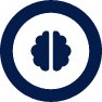 reliance cyber brain thought icon in an navy circle