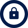 reliance cyber padlock icon in an navy circle