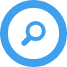 search icon in bright blue with a ring around it