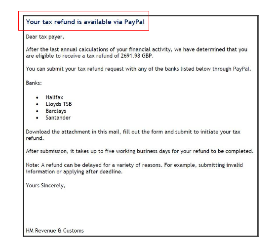 Tax scam screenshot