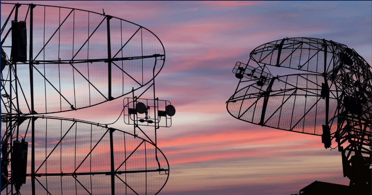 radio arrays on a sunset