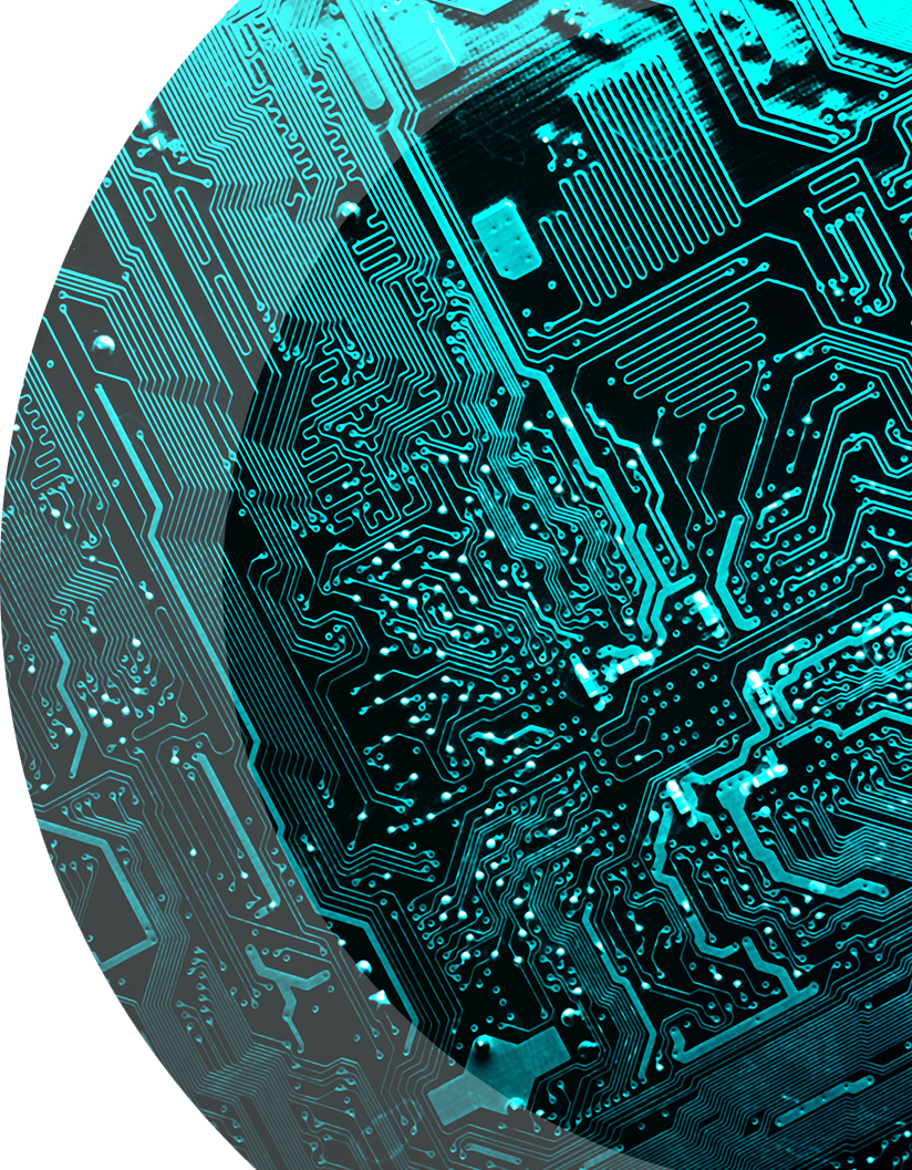 a curved image of a circuit board