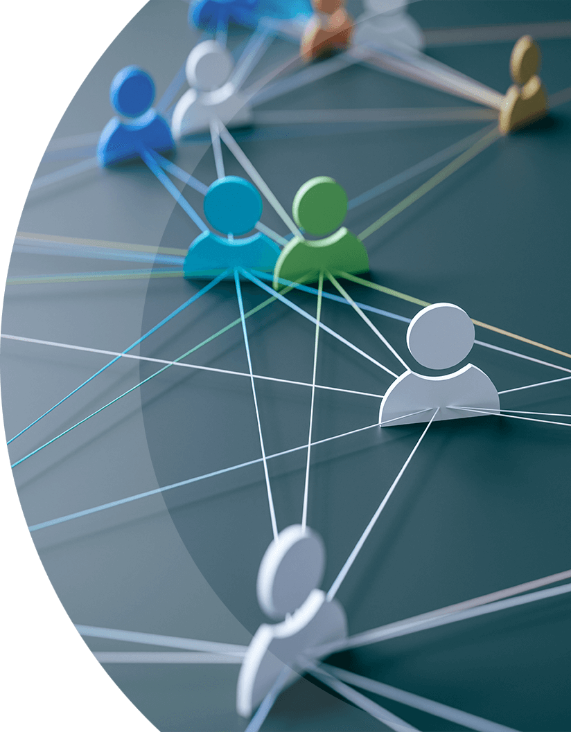 curved image of people icons connected with networks