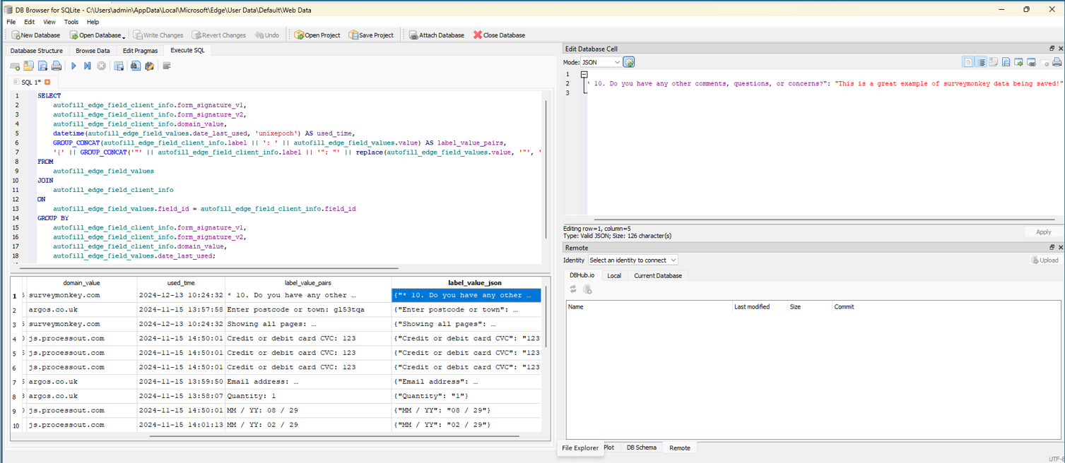 "SurveyMonkey" free text box logged as form data.