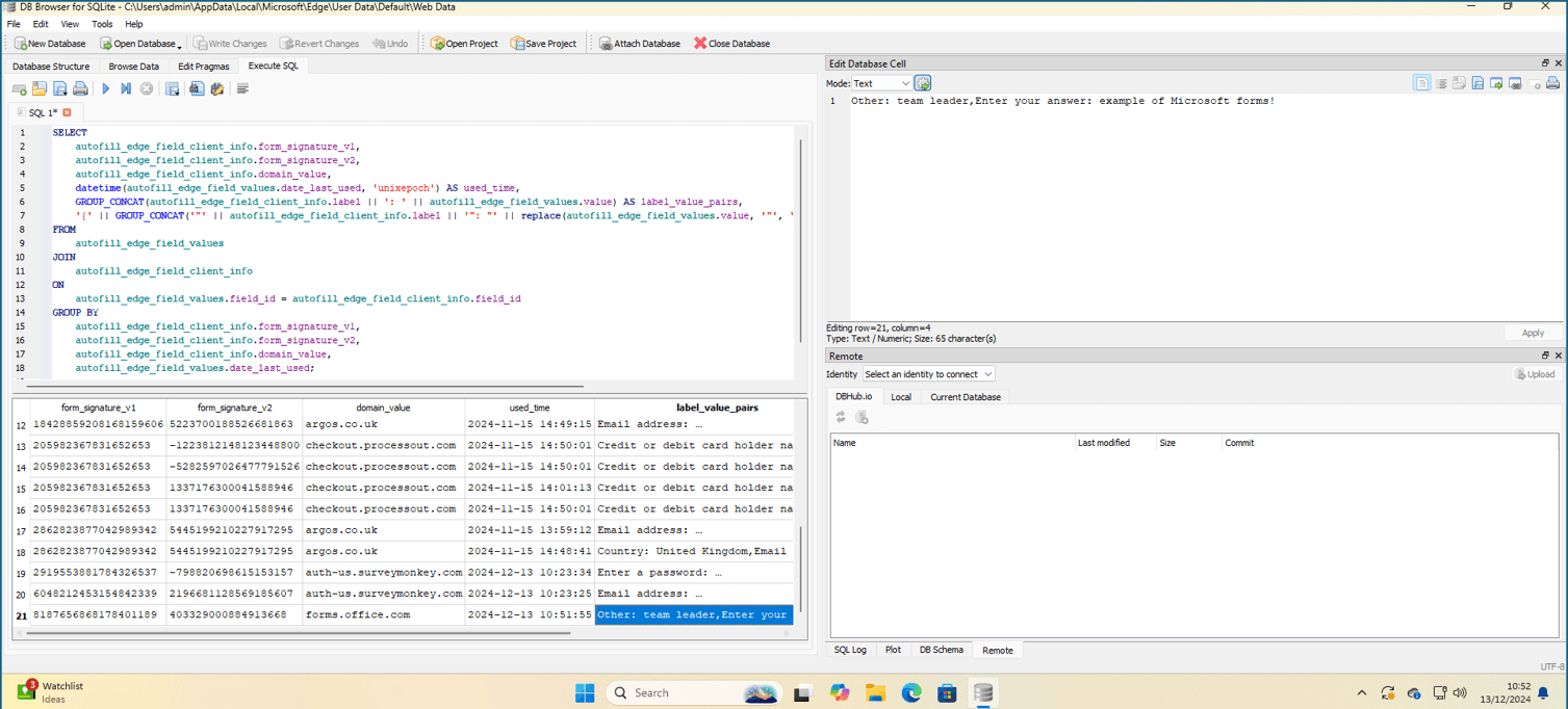 Figure 1. Microsoft Form data - form was not submitted but still recorded.