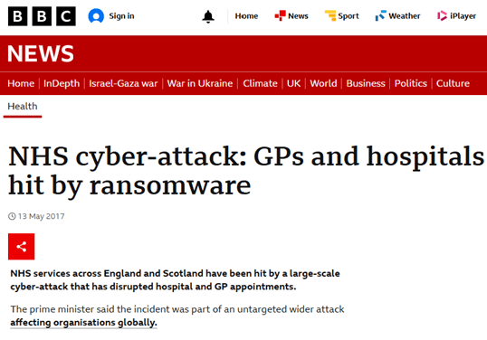 NHS cyber attack on the bbc news website