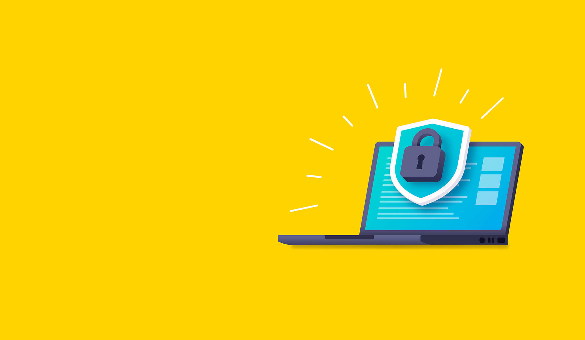 Internet network data computer laptop security shield and lock symbol.