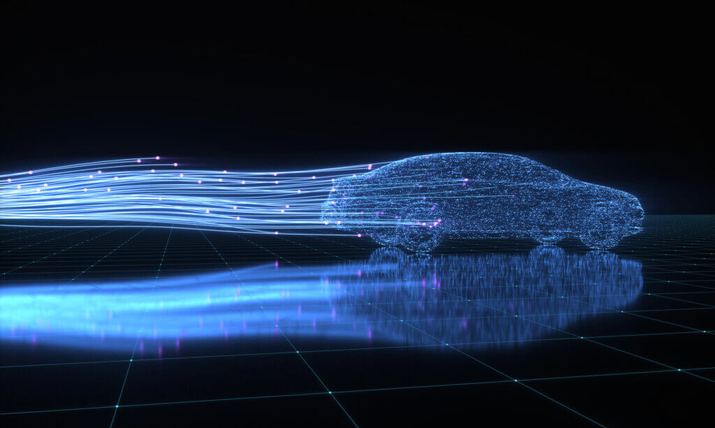 car made of digital pixels